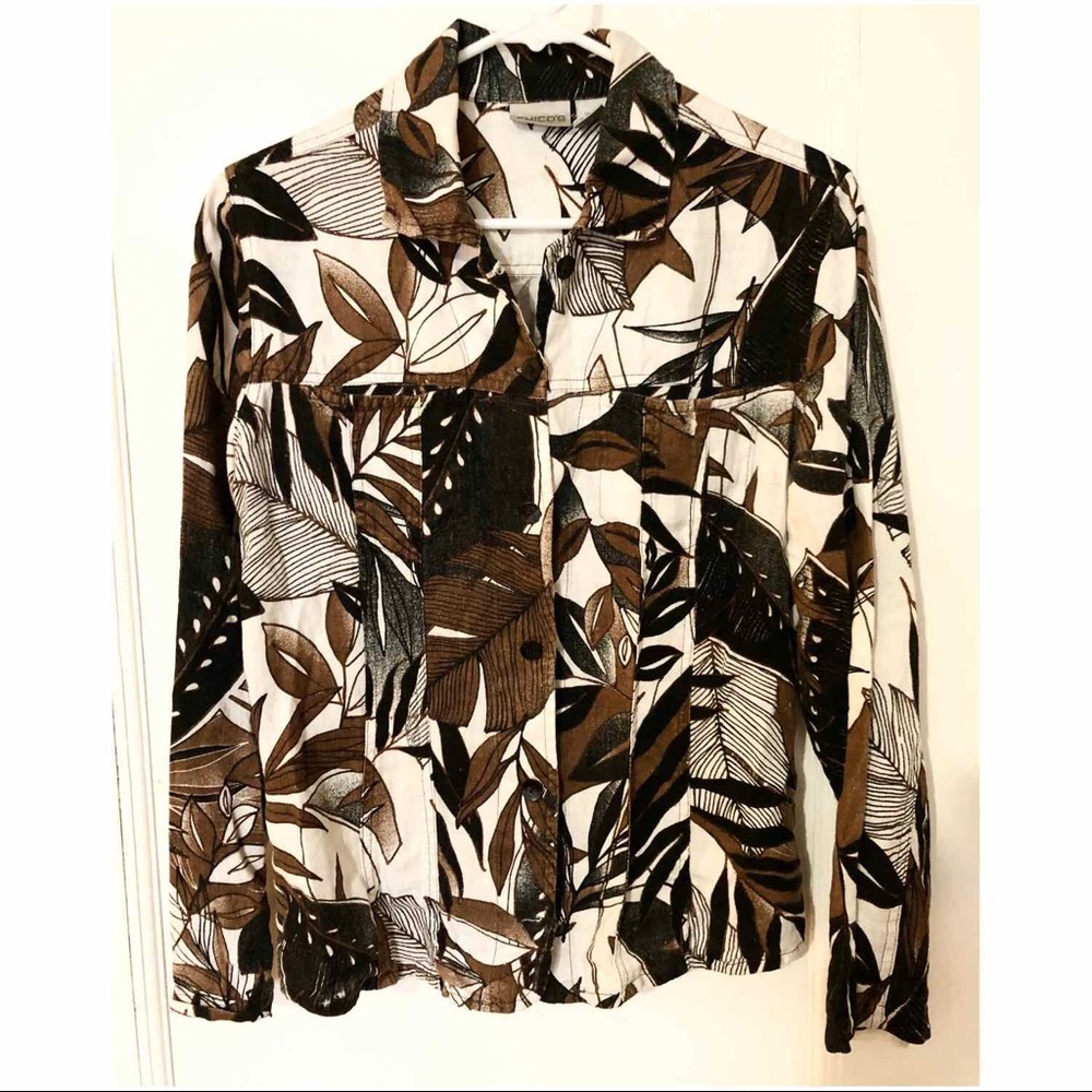 Patterned linen long sleeve button up